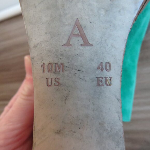 ANTHROPOLOGIE Bow Back Wooden Wedge Peeptoe Sandals in Kelly Green - Size US 10 - Picture 15 of 15